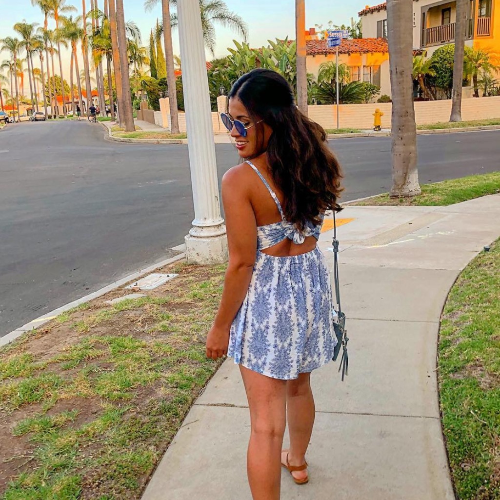 Blue And White Printer Romper. Women’s Size Small